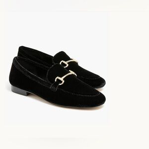 New in Box-J. Crew Factory Black Velvet Loafers with Gold Detail SZ: 7.5